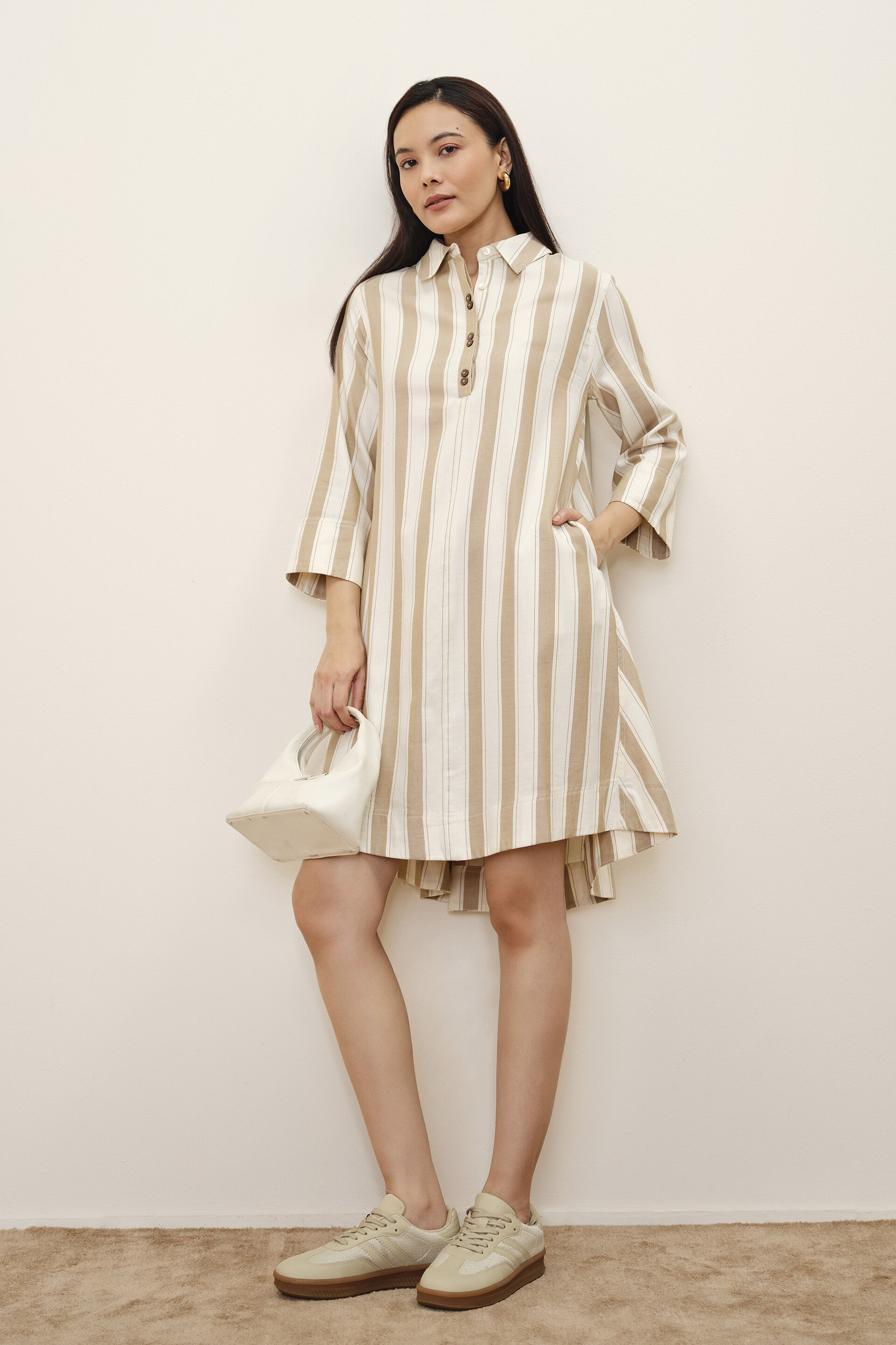 Winona Striped Dress, Beige, image 4